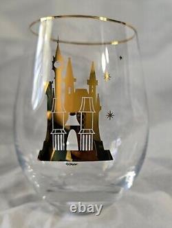 New Disney Cinderella's Castle A Dream Is A Wish Gold Wine Glasses 4-PC