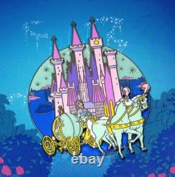 New Jumbo LE Disney Pin Cinderella Castle Coach Horses Slider Pin-on-Pin Rare LE