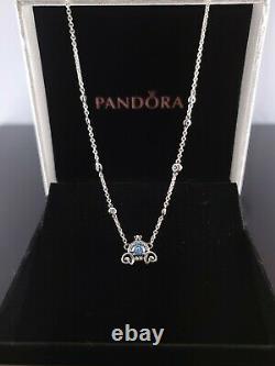 New! PANDORA Disney Cinderella Pumpkin Coach Collier Silver Necklace Earring Set