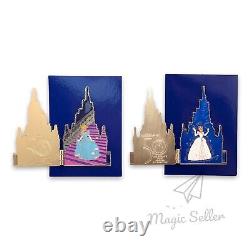 New WDW Set Of 2 50th Anniversary Jumbo Cinderella Castle Pins Gold & Pink LE