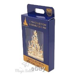 New WDW Set Of 2 50th Anniversary Jumbo Cinderella Castle Pins Gold & Pink LE