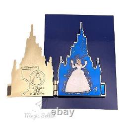 New WDW Set Of 2 50th Anniversary Jumbo Cinderella Castle Pins Gold & Pink LE