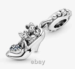 Pandora Disney Cinderella Glass Slipper & Mice Dangle Charm NEW