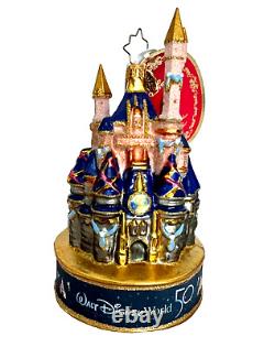 Radko Disney 50 Anniversary Magic Kingdom Glass Cinderella Castle Ornament New