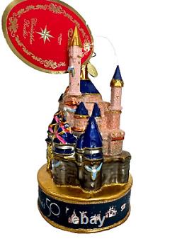 Radko Disney 50 Anniversary Magic Kingdom Glass Cinderella Castle Ornament New