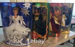 Set of 4 Disney Holiday Princess Cinderella Belle Jasmine Snow White Barbie Doll