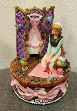 Vintage Disney Cinderella Pink Dress Spinning Mice Music Box Musical Statue RARE