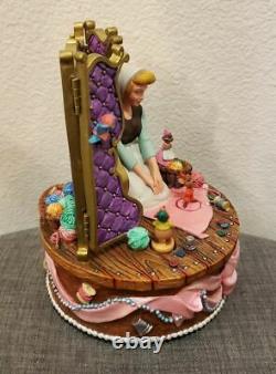 Vintage Disney Cinderella Pink Dress Spinning Mice Music Box Musical Statue RARE