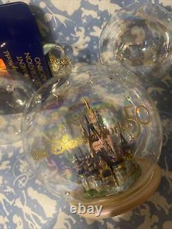 Walt Disney World 50th Anniversary Cinderella Castle Mickey Icon Glass Ornament
